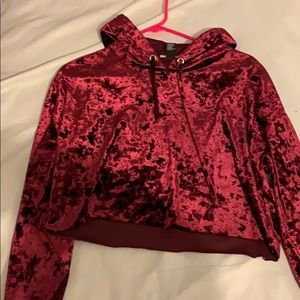 Red velvet cropped hoodie